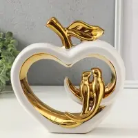 Сувенир керамика "Две птички на яблоке" белый с золотом 7х22х22,5 см