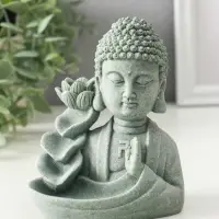 Подставка под благовония песчаник "Будда и фонтан с лотосом" 7х10,5х13 см