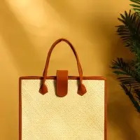 Сумка плетёная на застёжке из пандана 41х16х50 см, бежево-коричневый