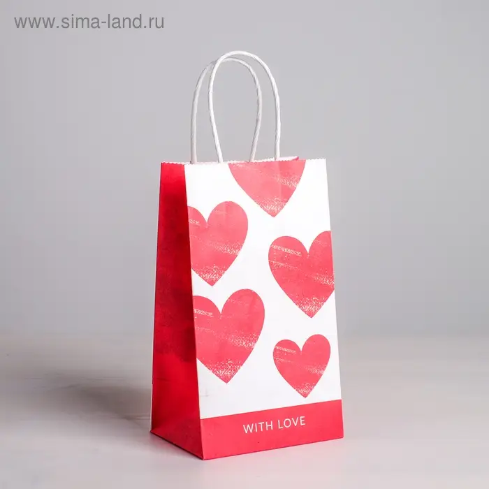 Пакет подарочный крафт, упаковка, With LOVE, 12 х 21 х 9 см