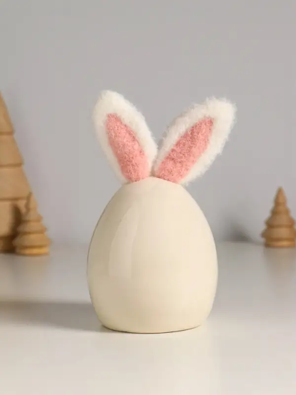 Сувенир керамика, текстиль "Зайчик в форме яйца" белый 7,2х7,2х12,5 см