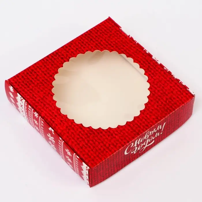 Подарочная коробка сборная с окном &laquo;Вязанка&raquo;, 11.5&times;11.5&times;3 см