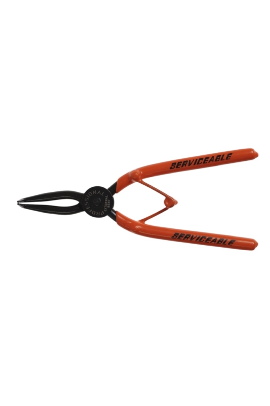 Съемник внешних стопорных колец ТУНДРА, удлиненные изогнутые губки на разжим, 180 мм