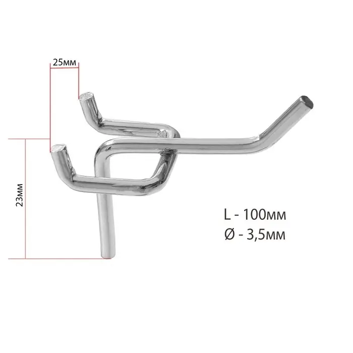 Крючок одинарный для металлической перфорированной панели, d=3.5 мм, L=10 см, цвет хром
