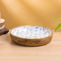 Блюдо "Синие птицы" дерево манго 25,5х25,5х6 см