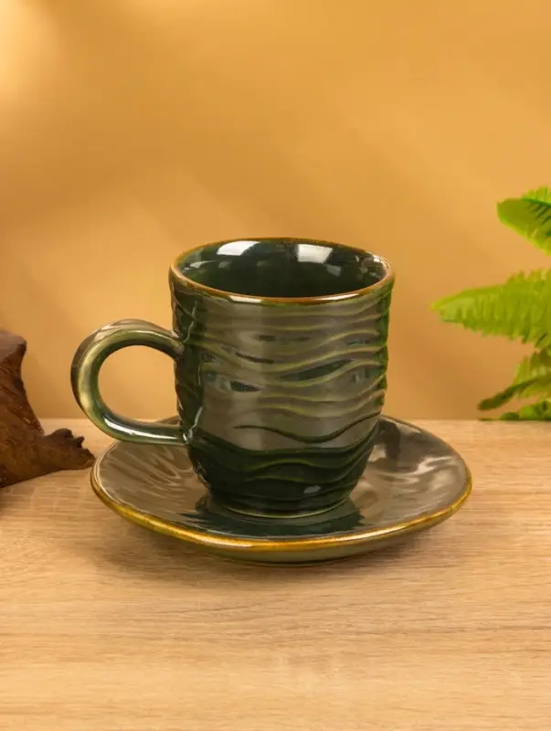 Чашка с блюдцем &laquo;Флора 2&raquo;, 13&times;13&times;9 см, керамика, зелёная