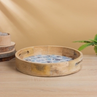 Поднос круглый с бортиками "Крабы" дерево манго 35х35х6,5 см