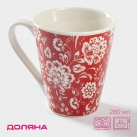 Кружка фарфоровая Доляна &laquo;Цветы на красном&raquo;, 280 мл, цвет красный
