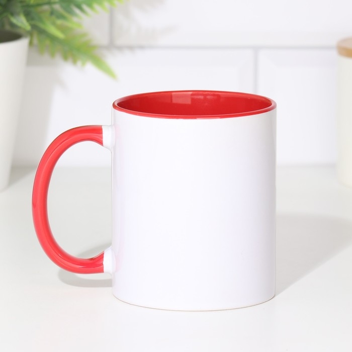 Кружка под сублимацию и нанесение керамика белая, внутри красная стандарт 320мл