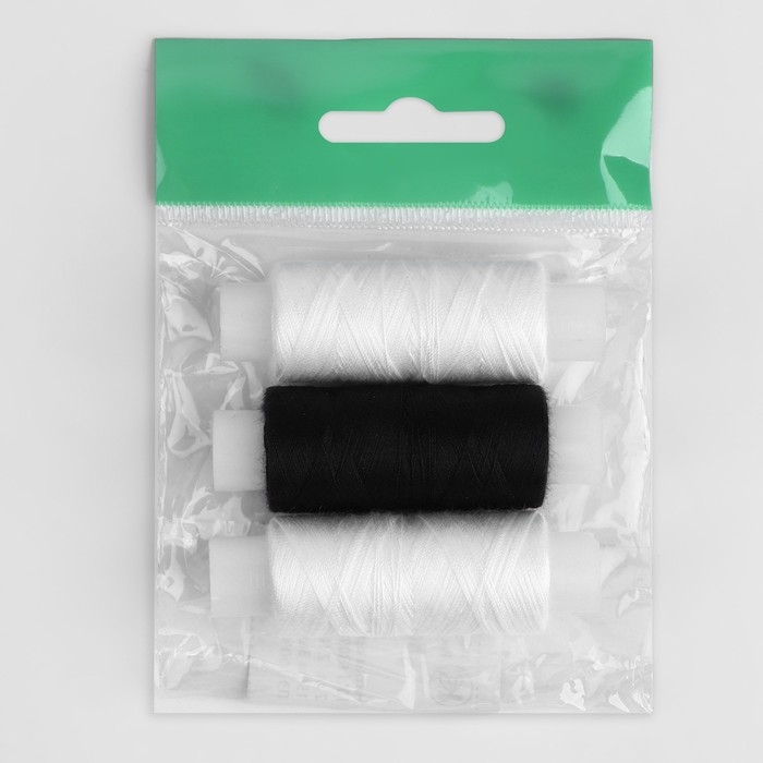 Набор ниток &laquo;Домино&raquo;, 45ЛЛ, 150 м, 3 шт, цвет чёрный/белый МИКС