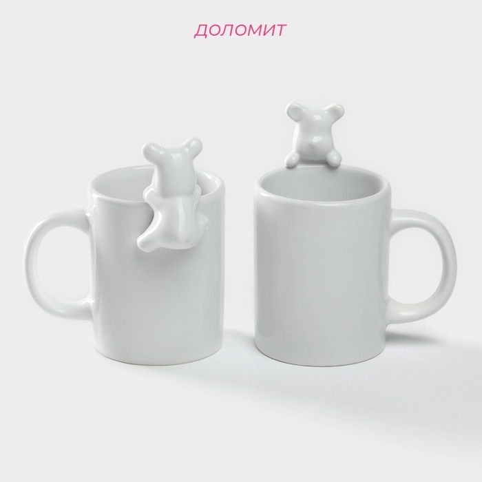 Набор кружек керамических Доляна &laquo;Мишка Отто&raquo;, 290 мл, 11,5&times;8&times;13,5 см, 2 шт, цвет белый