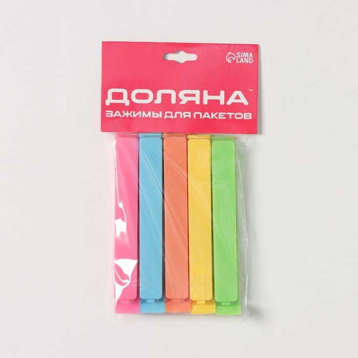 Зажимы для пакетов Доляна &laquo;Лёд&raquo;, 10,5 см, 5 шт, цвет МИКС