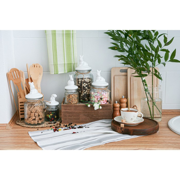 Банка стеклянная для хранения сыпучих продуктов Доляна &laquo;Зайка&raquo;, 950 мл, с керамической крышкой