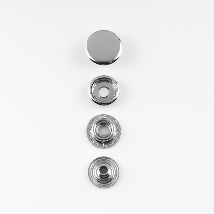 Кнопки установочные, Омега (О-образные), d = 15 мм, 6 шт, с установщиком, цвет серебряный