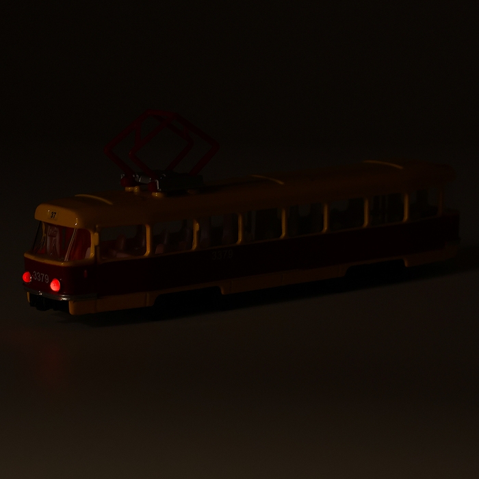 Машина металлическая &laquo;Трамвай&raquo;, световые и звуковые эффекты, открываются двери, инерционная, 18 см