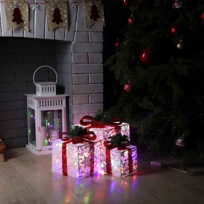 Светодиодная фигура &laquo;Цветные подарки&raquo; 15, 20, 25 см, текстиль, металл, 220 В, свечение мульти