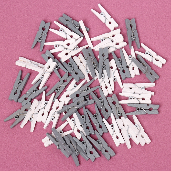 Набор прищепок для декора &laquo;Классика&raquo;, 50 шт., 1шт. &mdash; 2,5 см, серый и белый цвет