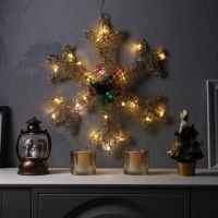 Светодиодная фигура &laquo;Снежинка с бусинами&raquo; 50 см, металл, 220 В, свечение тёплое белое