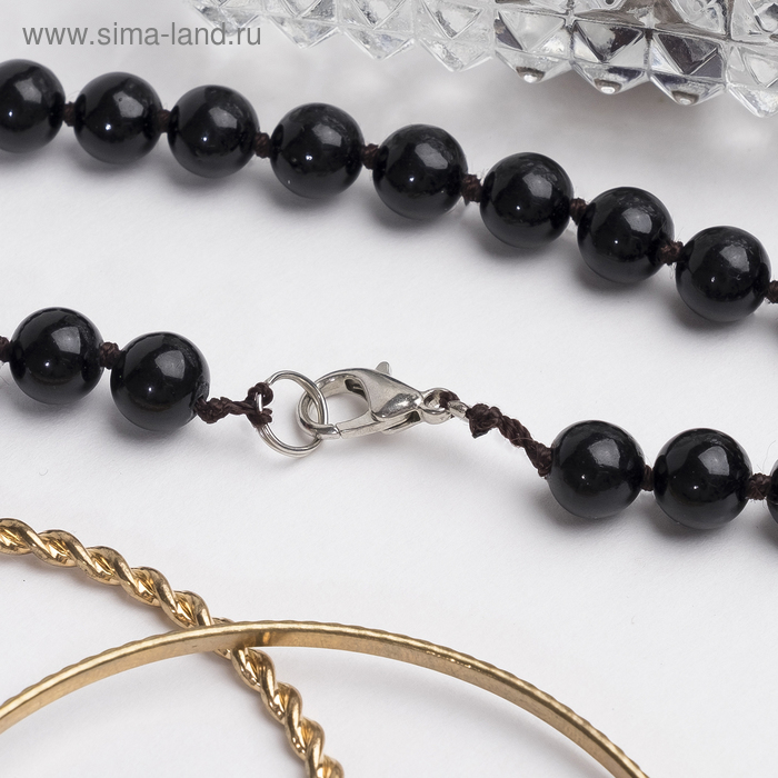 Бусы шар №8 через узел &laquo;Агат чёрный&raquo;, 60 см