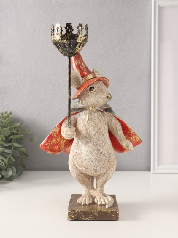 Сувенир полистоун подсвечник "Мышонок-волшебник" 16х18,5х32 см