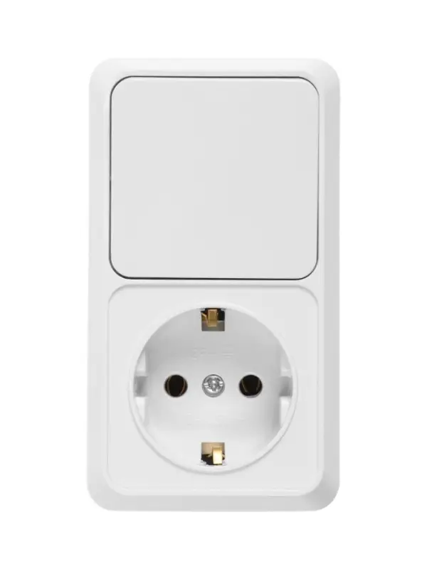 Выключатель с розеткой вертикальный TANGO, 16 А, 1 клавиша + розетка, IP 20, открытой проводки с заз