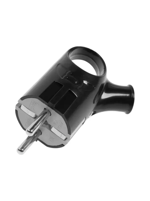 Вилка угловая с ушком TANGO, 16 А, 250 В, IP 20, с заземлением, черная, индивидуальная упаковка 1098