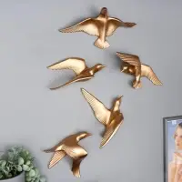 Сувенир полистоун настенный декор "Чайка" МИКС золото
