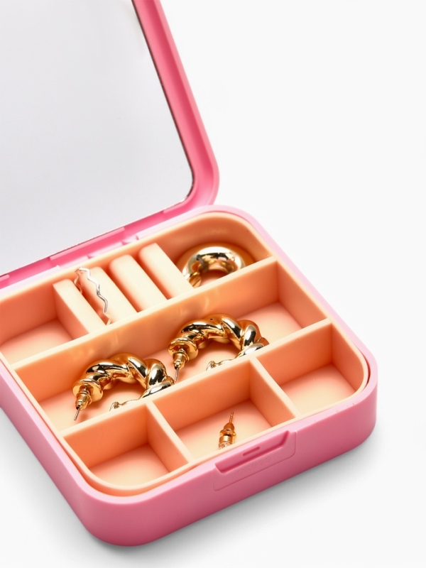 Органайзер для хранения украшений с зеркалом &laquo;Шкатулка портативная&raquo;, 9*9*2,5см, цвет розовый