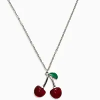 Кулон на цепочке "Черешня", цвет бордово-зелёный в серебре 40+удл
