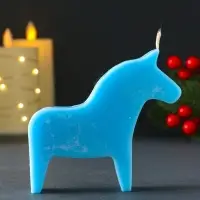 Свеча новогодняя "Лошадка" 110х100 мм, голубой