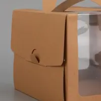 Коробка под бенто-торт с окном, КРАФТ 18 х 18 х 14 см