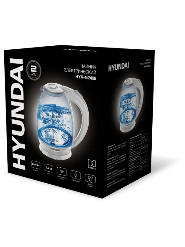 Чайник HYK-G2409 1.7л. 2200Вт белый серебристый