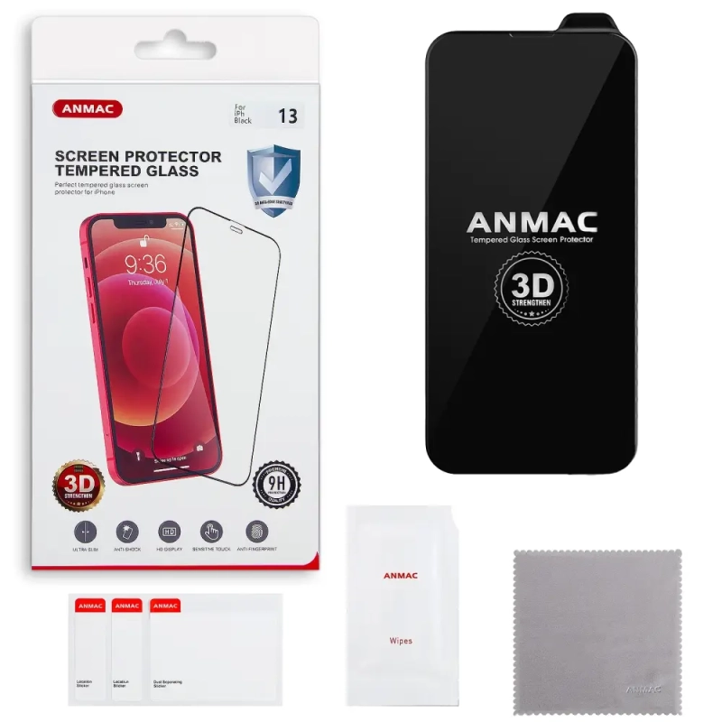 Защитное стекло iPh 13/13 Pro/14/16e 3D ANMAC  усиленное Арт. 1137226