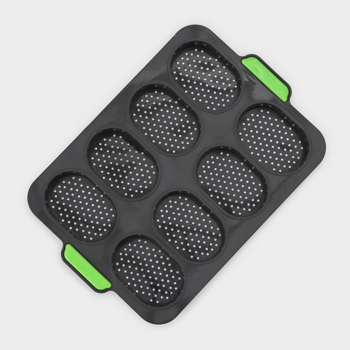 Форма для выпечки с перфорацией &laquo;Булочки&raquo;, силикон, 34,5&times;23&times;2,5 см , 8 ячеек (9,5&times;6,3&times;2,4 см), чёрная