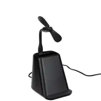 Настольный органайзер с зарядкой, лампой, вентилятором и подсветкой лого powerTower, черный