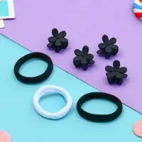 Набор для волос "Галея" (3 резинки 5 см, 4 краба 2 см) ромашка, чёрно-белый