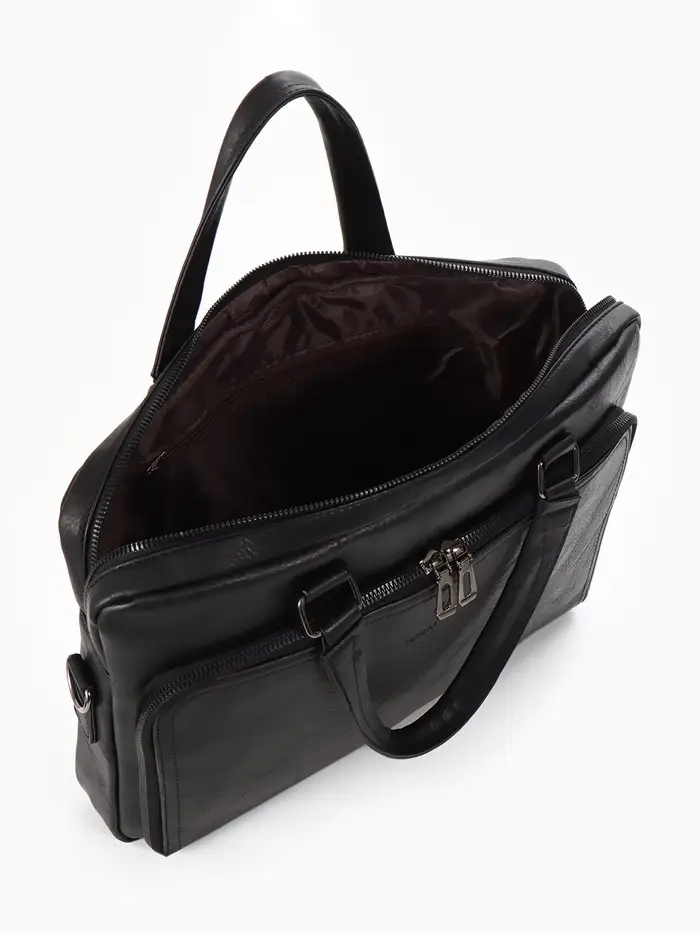 Сумка деловая, 38*8*29см, отд на молнии, 2 н/кармана, длин регил. ремень, ручка, черный