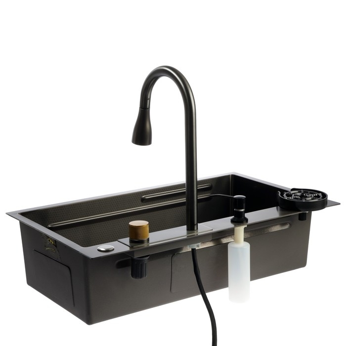 Кухонная мойка ZEIN M03, S=3.0 и 0.7мм, смеситель, корзины, разделочная доска, сифон, графит