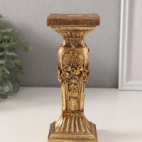 Подсвечник полистоун на 1 свечу "Римская колонна с цветами" состаренное золото 7х7х17 см