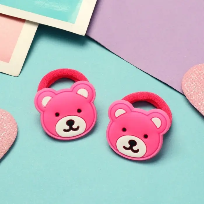 Резинка для волос "Крошка" (набор 2 шт) мишка,3 см ,ярко розовый