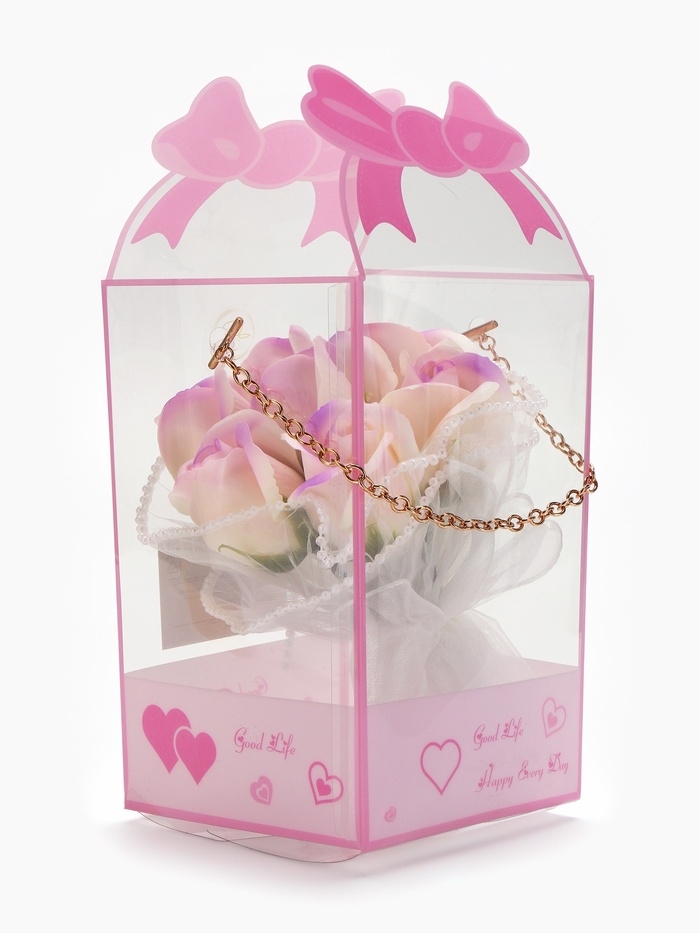 Набор из 6 нежных бело-фиолетовых мыльных роз