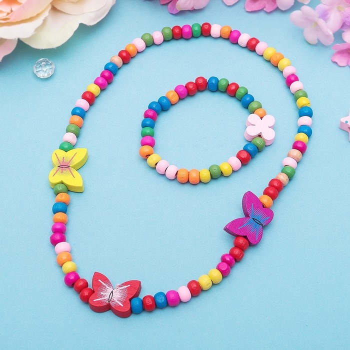 Набор детский &laquo;Выбражулька&raquo; 2 предмета: бусы, браслет, бабочки нежность, цвет бело-розовый