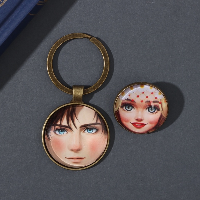 Набор брелок и значок "Русский парень и девушка" 6х11 см