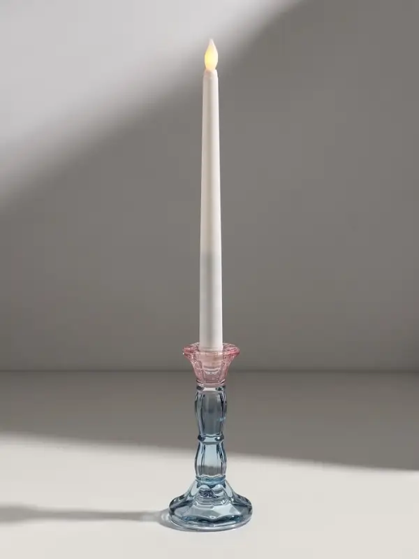 Подсвечник стекло "Градиент. Фактура" розово-голубой d=2,2 см 7х7х15 см