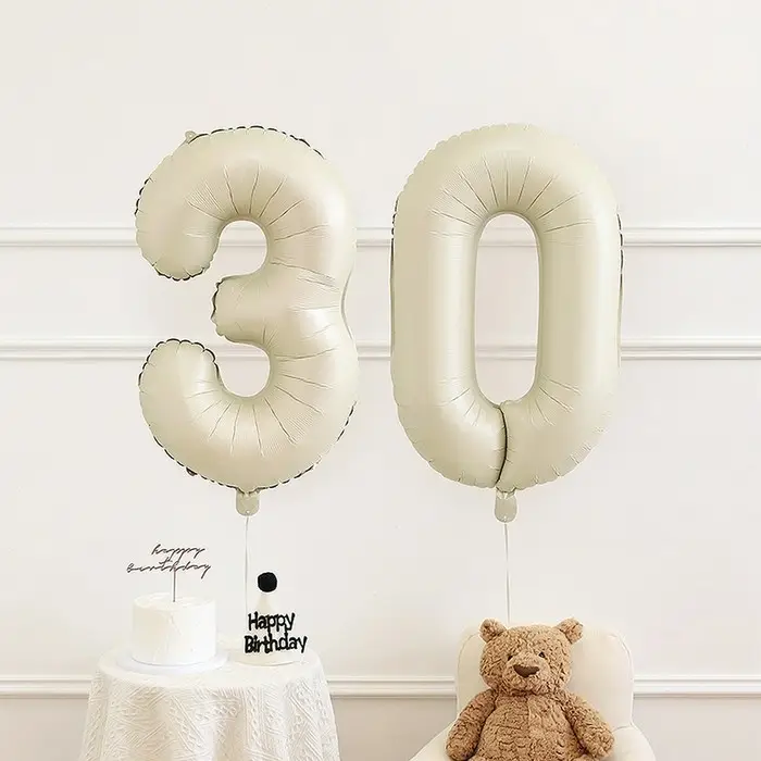 Шар фольгированный 40" Цифра 3, цвет &laquo;Взбитые сливки&raquo;