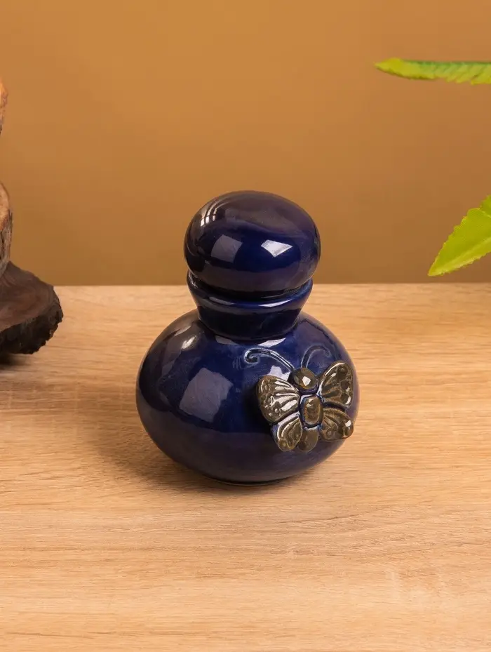 Сосуд для масла "Бабочка" керамика, цв. синий, 8х8х10 см