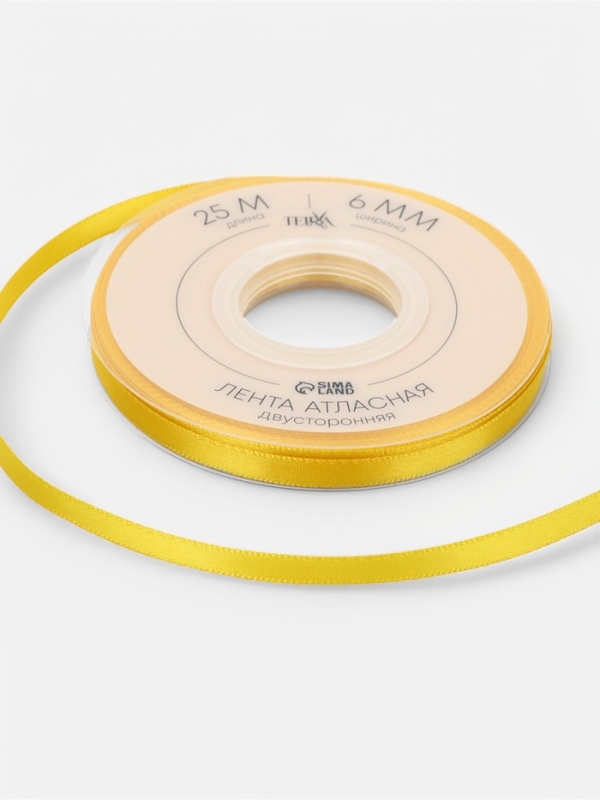 Лента атласная двухсторонняя № 0645 6мм*25&plusmn;1м жёлтый TR