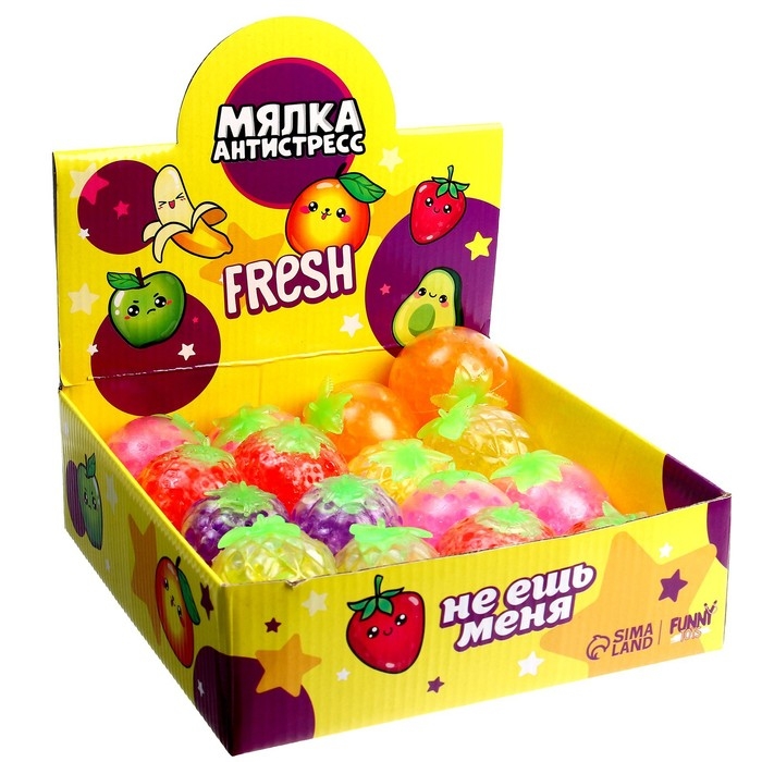 Антистресс сквиш мялка &laquo;Фруктики&raquo;, с гидрогелем, цвета МИКС, в шоубоксе