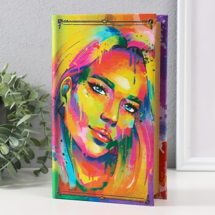 Сейф-книга дерево кожзам "Портрет девушки. Пятна краски" тиснение 21х13х5 см