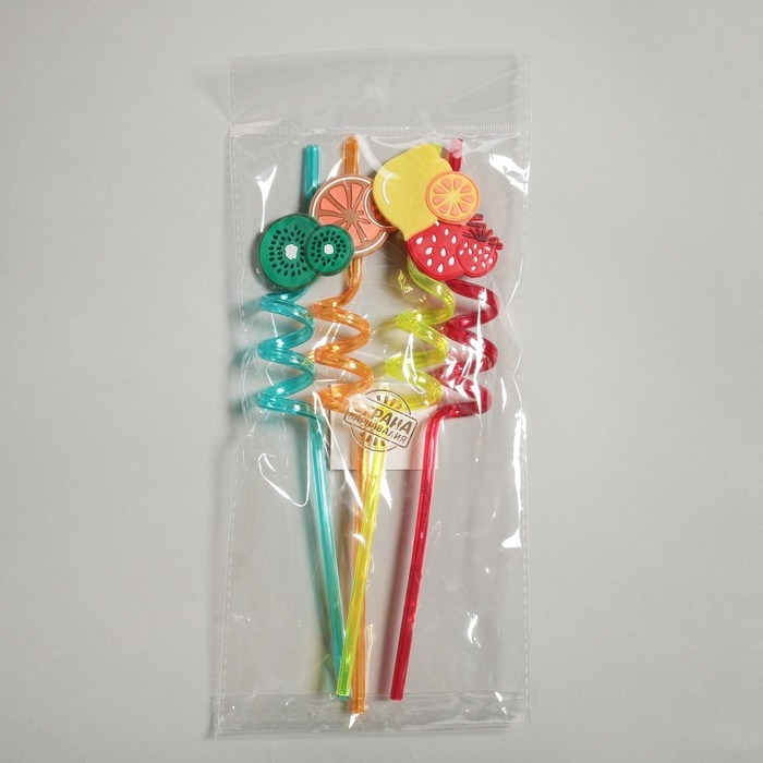 Трубочка из пластика &laquo;Фрукты&raquo;, набор 4 шт., МИКС